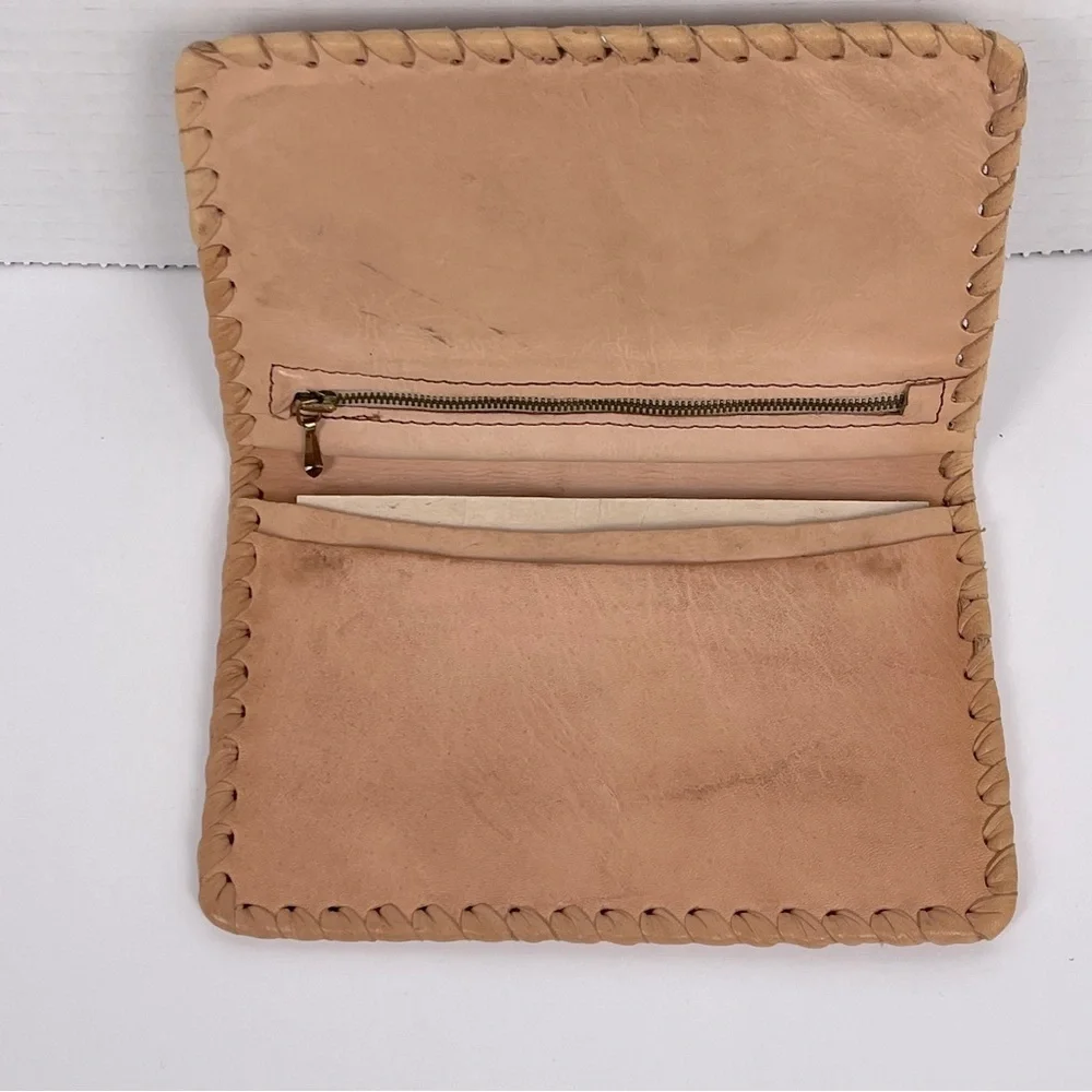 Vintage Tan Leather Bi-Fold Wallet with Embossed Deer; Grandpa,